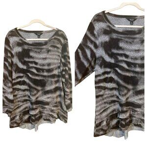 Simply Vera Wang Womens Blouse PL 23x28 Abstract Zebra Black Gray